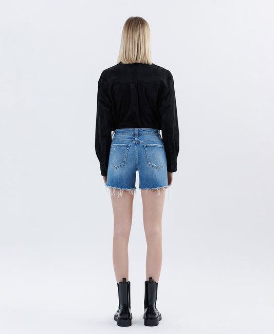 Back product images of Climax - High Rise Raw Hem Denim Shorts