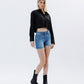Right 45 degrees product image of Climax - High Rise Raw Hem Denim Shorts