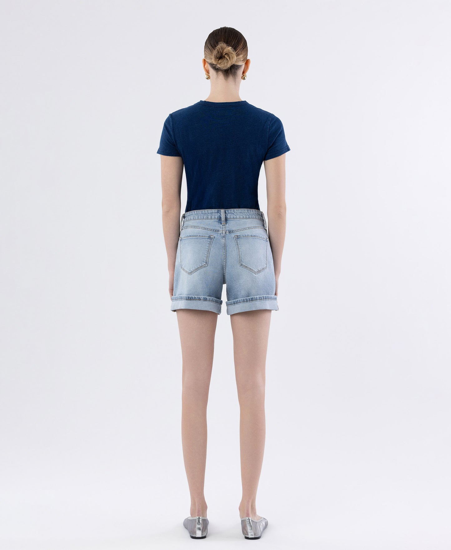 Back product images of Dulcify - High Rise Cuffed Denim Shorts