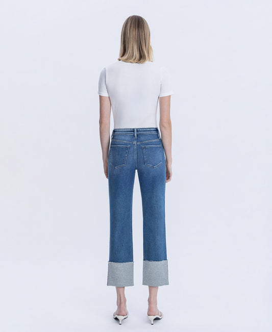 Back product images of Medium Dark - High Rise Cuffed Crop Straight Jeans