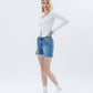 Left 45 degrees product image of Open Minded - High Rise Raw Hem Boyfriend Denim Shorts
