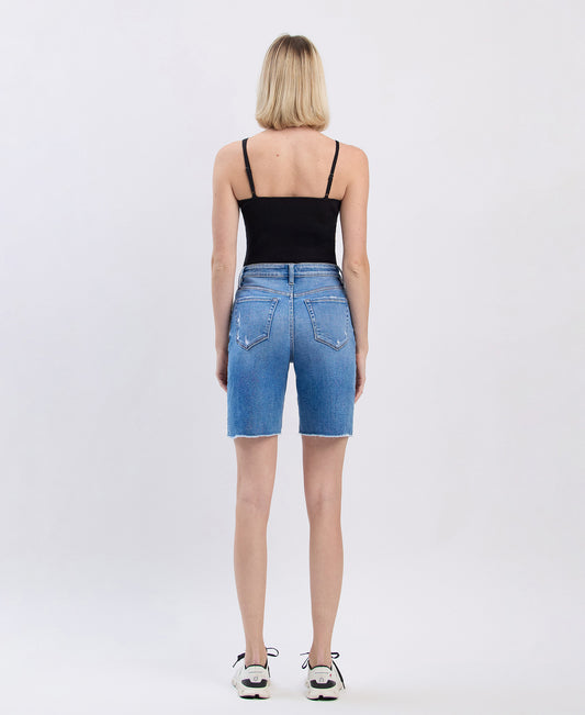 Back product images of Valour - High Rise Raw Hem Bermuda Denim Shorts