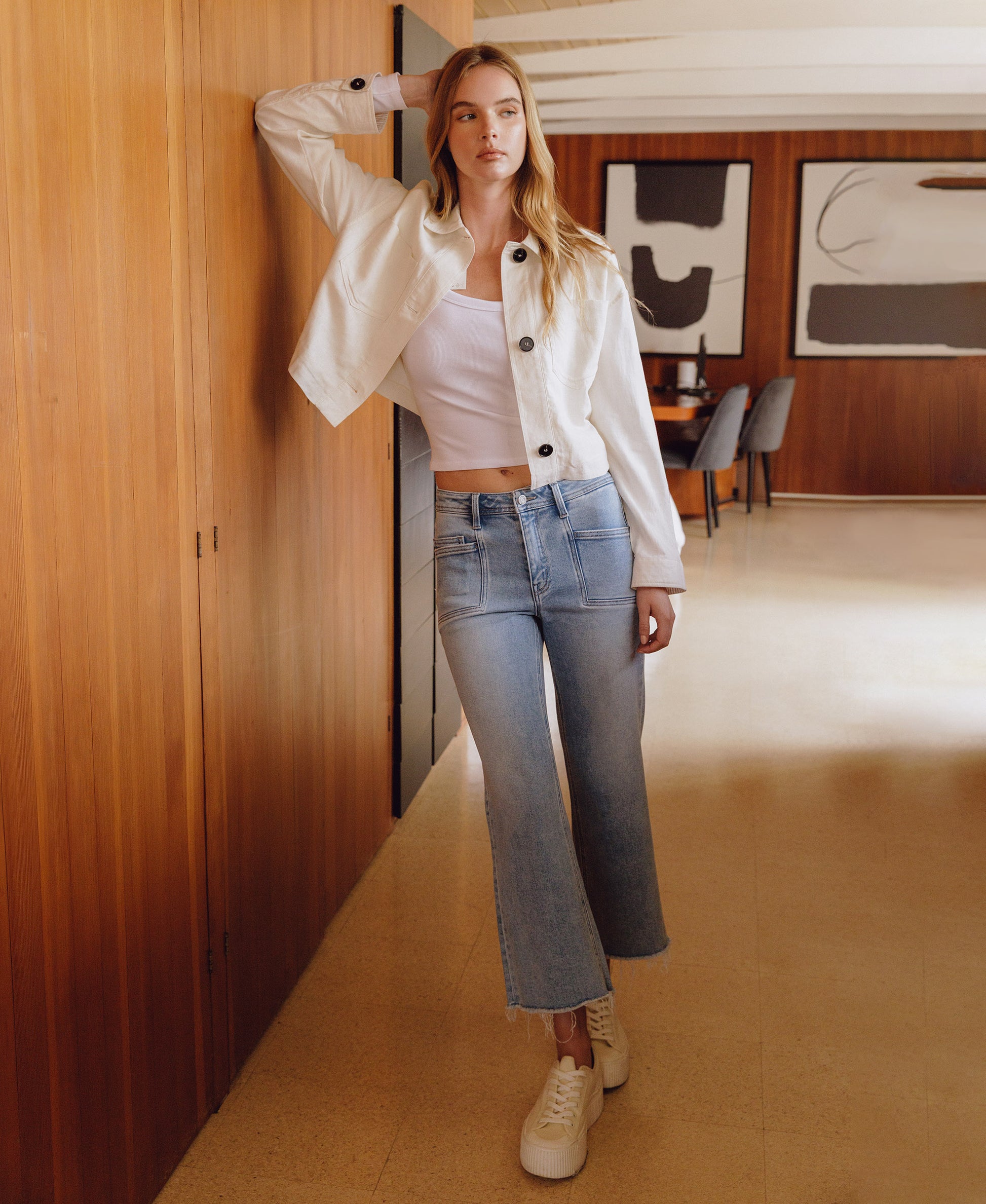 editorial image of Sunflower - High Rise Crop Slim Wide Leg Jeans