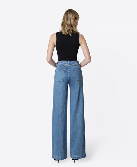 Back product images of Lush Life - Super High Rise Tie Waistband Wide Leg Jeans