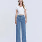 Front product images of Lush Life - Super High Rise Tie Waistband Wide Leg Jeans