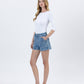 Left 45 degrees product image of Flair - Super Rise Raw Utility Pocket Denim Shorts