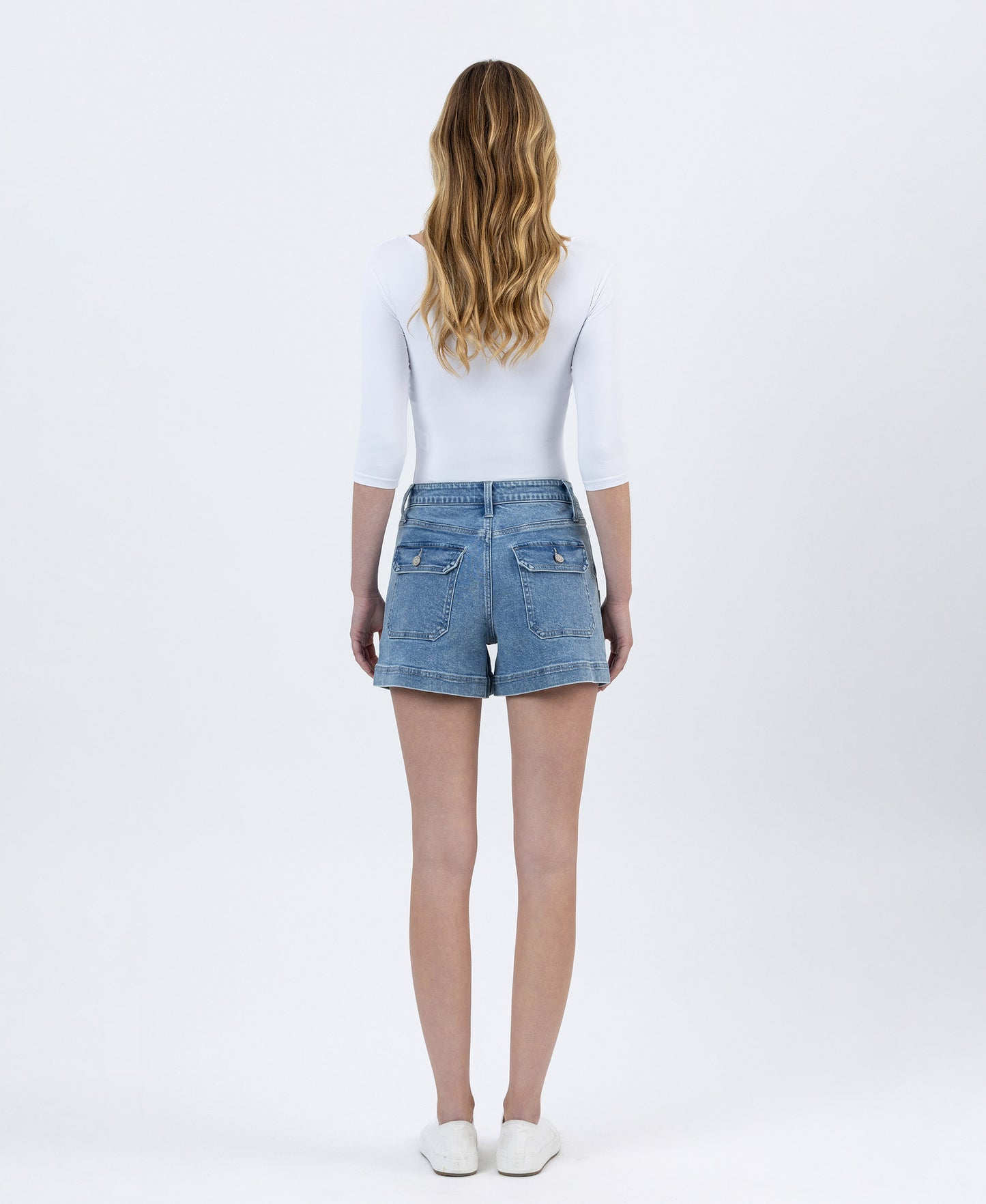Back product images of Flair - Super Rise Raw Utility Pocket Denim Shorts