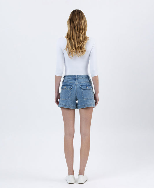 Back product images of Flair - Super Rise Raw Utility Pocket Denim Shorts