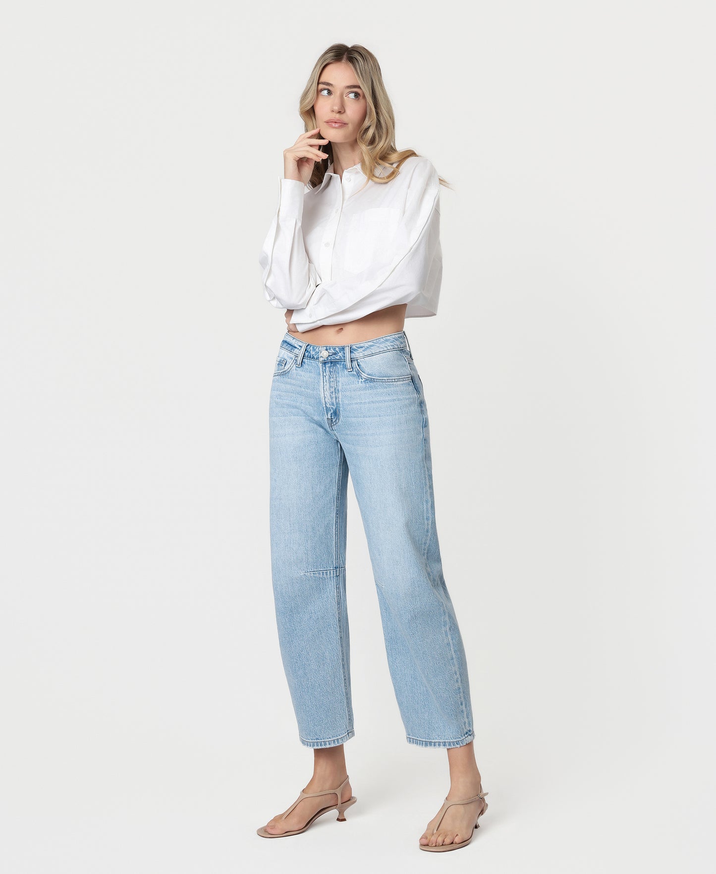 Left 45 degrees product image of Charm - High Rise Wide Barrel Jeans