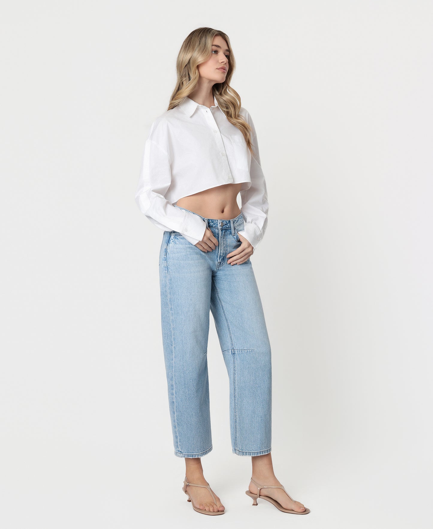 Right 45 degrees product image of Charm - High Rise Wide Barrel Jeans