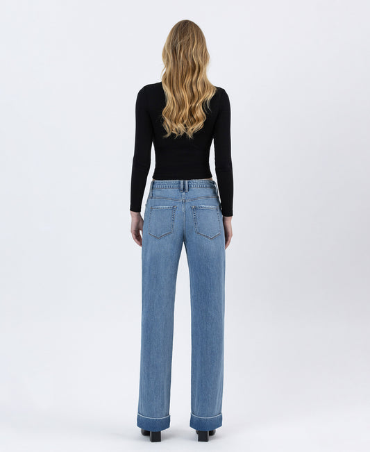 Back product images of Medium Dark - High Rise Cuffed Baggy Wide Leg Jeans