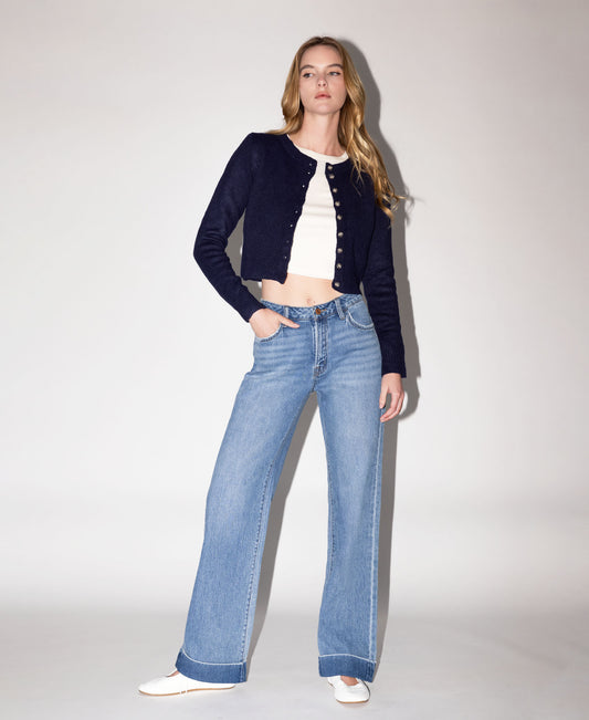 editorial image of Medium Dark - High Rise Cuffed Baggy Wide Leg Jeans