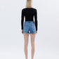Back product images of Amicably - High Rise Raw Hem Denim Shorts