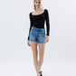 Front product images of Amicably - High Rise Raw Hem Denim Shorts