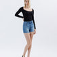 Right 45 degrees product image of Front product images of Amicably - High Rise Raw Hem Denim Shorts