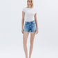 Front product images of Very Best - High Rise Raw Side Step Hem Denim Shorts