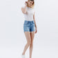 Right 45 degrees product image of Very Best - High Rise Raw Side Step Hem Denim Shorts