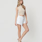 Right 45 degrees product image of Optic White - High Rise Raw Hem Denim Skorts