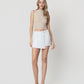 Front product images of Optic White - High Rise Raw Hem Denim Skorts