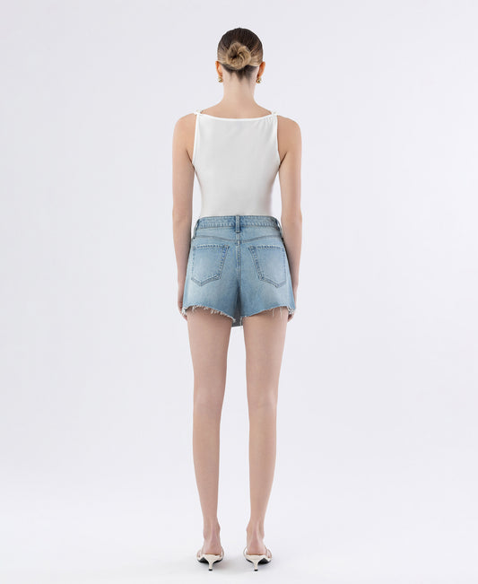 Back product images of Preferably - High Rise Raw Hem Denim Skorts