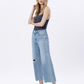 Left 45 degrees product image of Enviably - High Rise Uneven Raw Hem Crop Wide Leg Jeans