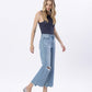 Right 45 degrees product image of Enviably - High Rise Uneven Raw Hem Crop Wide Leg Jeans