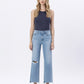 Front product images of Enviably - High Rise Uneven Raw Hem Crop Wide Leg Jeans