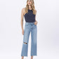 Front product images of Enviably - High Rise Uneven Raw Hem Crop Wide Leg Jeans