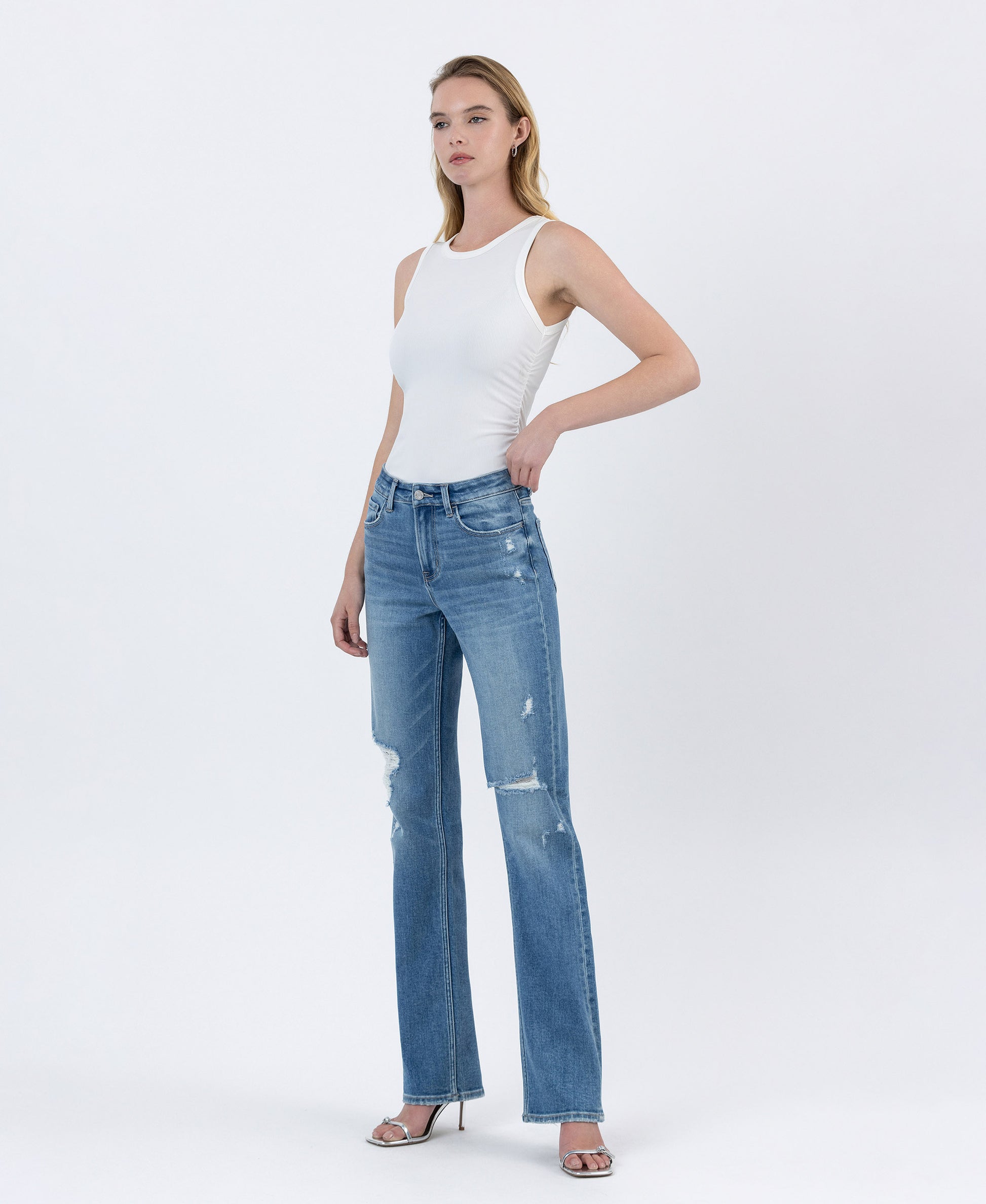 Left 45 degrees product image of Well Bred - High Rise Full Length Straight Jeans