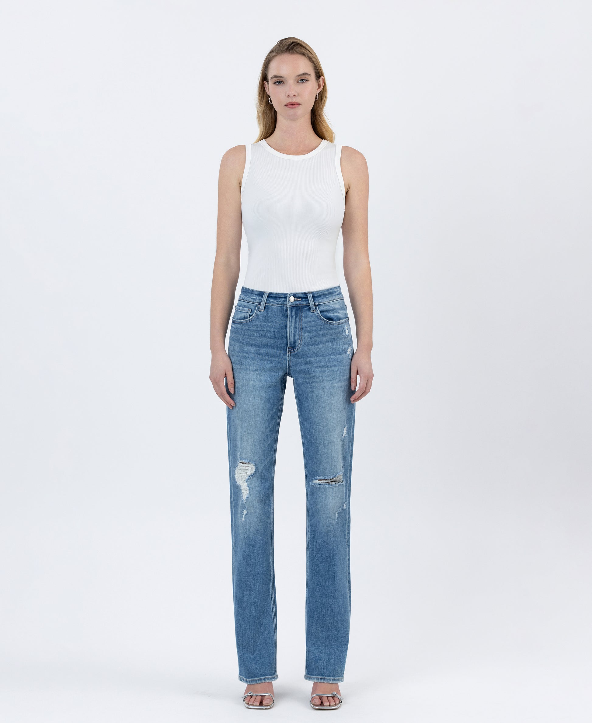 Front product images of Well Bred - High Rise Full Length Straight Jeans
