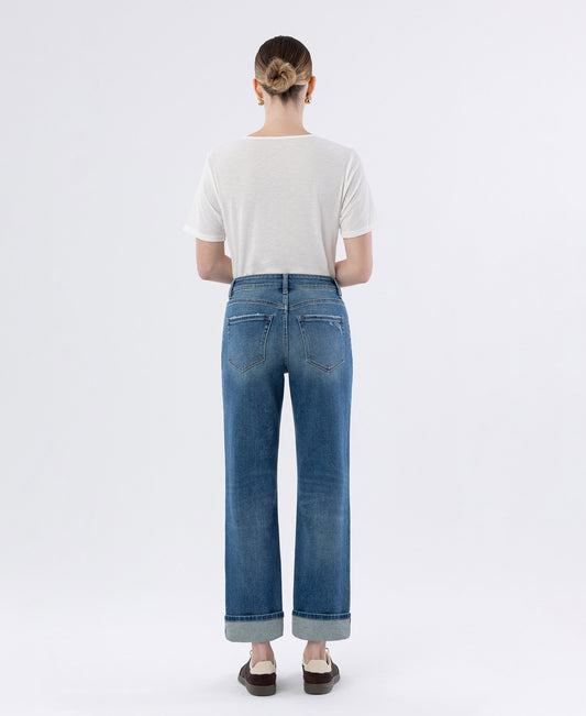 Back product images of Sleek - High Rise Cuffed Straight Jeans