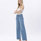 Left 45 degrees product image of Elatedly - Super High Rise Tie Waist Trouser Wide Leg Jeans