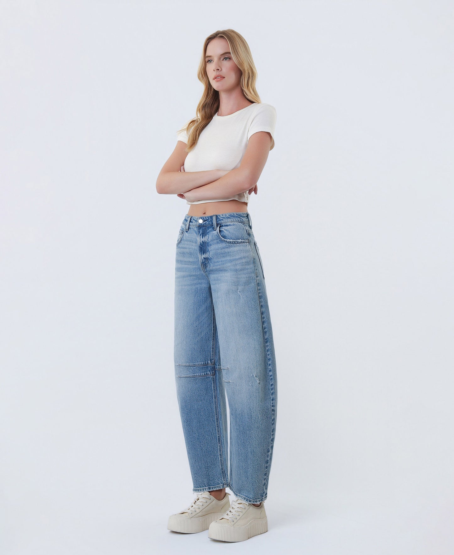 Left 45 degrees product image of Loveit - Super High Rise Horseshoe Barrel Jeans
