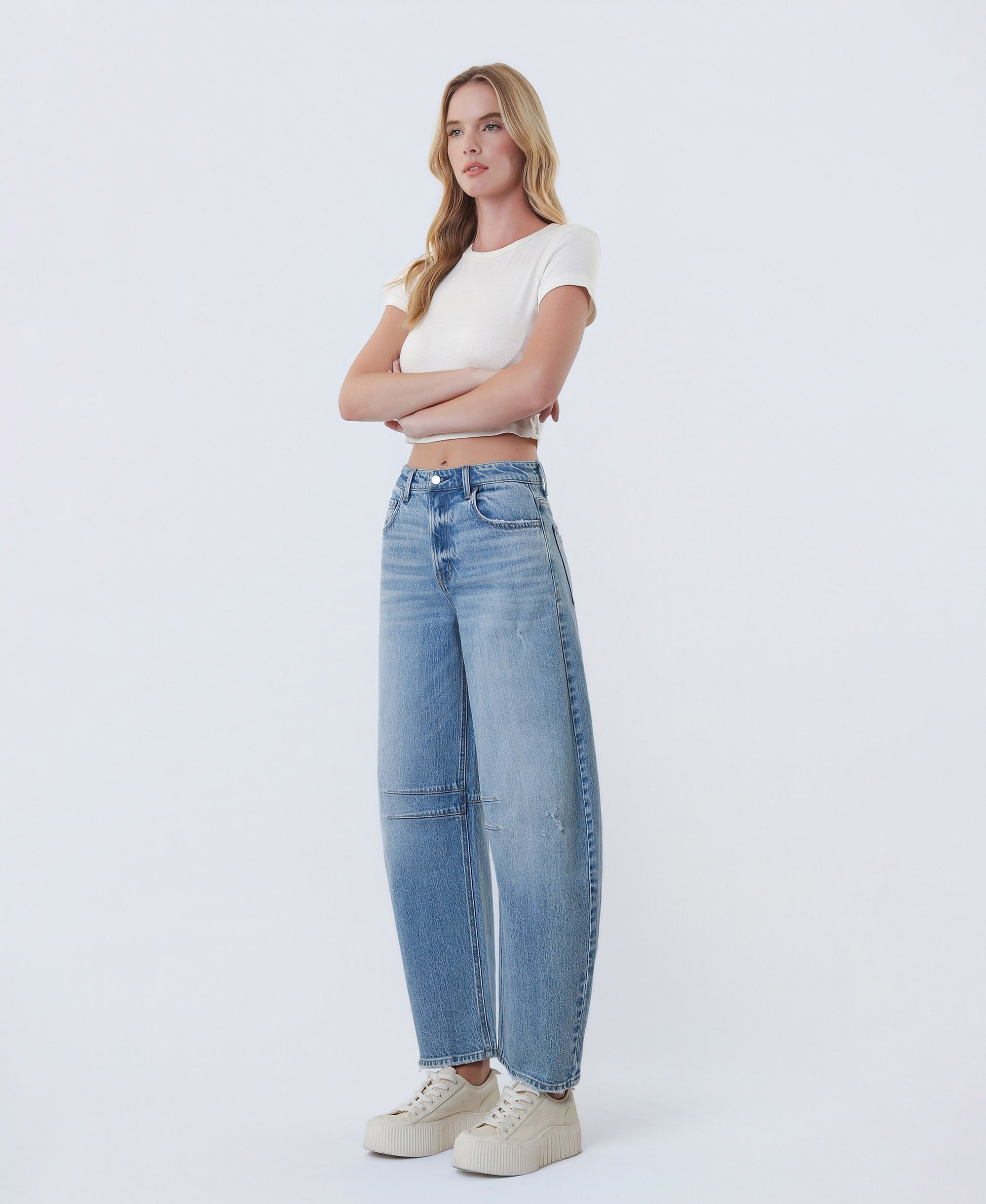 Left 45 degrees product image of Loveit - Super High Rise Horseshoe Barrel Jeans