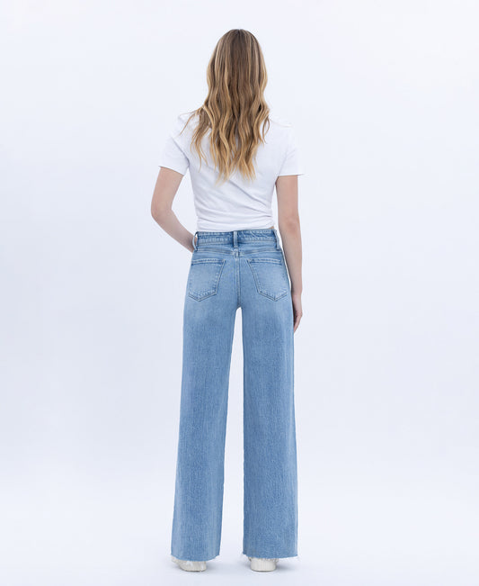 Back product images of Poprock - High Rise Clean Cut Raw Hem Wide Leg Jeans