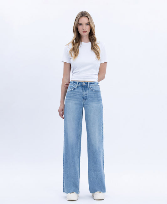 Front product images of Poprock - High Rise Clean Cut Raw Hem Wide Leg Jeans