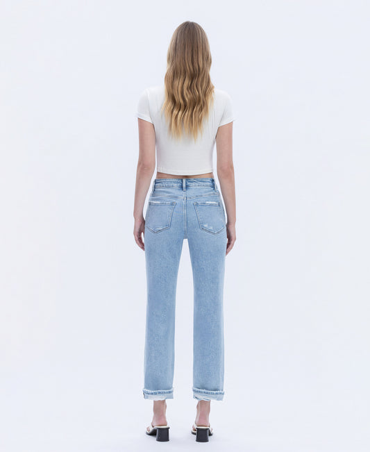 Back product images of Felicious - High Rise Cuffed Baggy Straight Jeans