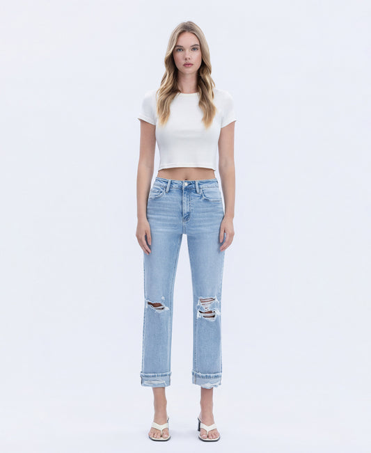 Front product images of Felicious - High Rise Double Cuffed Baggy Straight Jeans