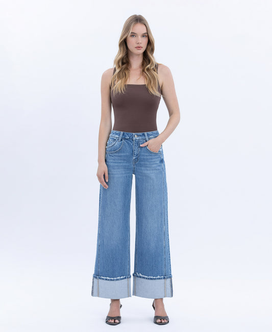 Front product images of Verdant Sephyr - High Rise Cuffed Baggy Wide Leg Jeans
