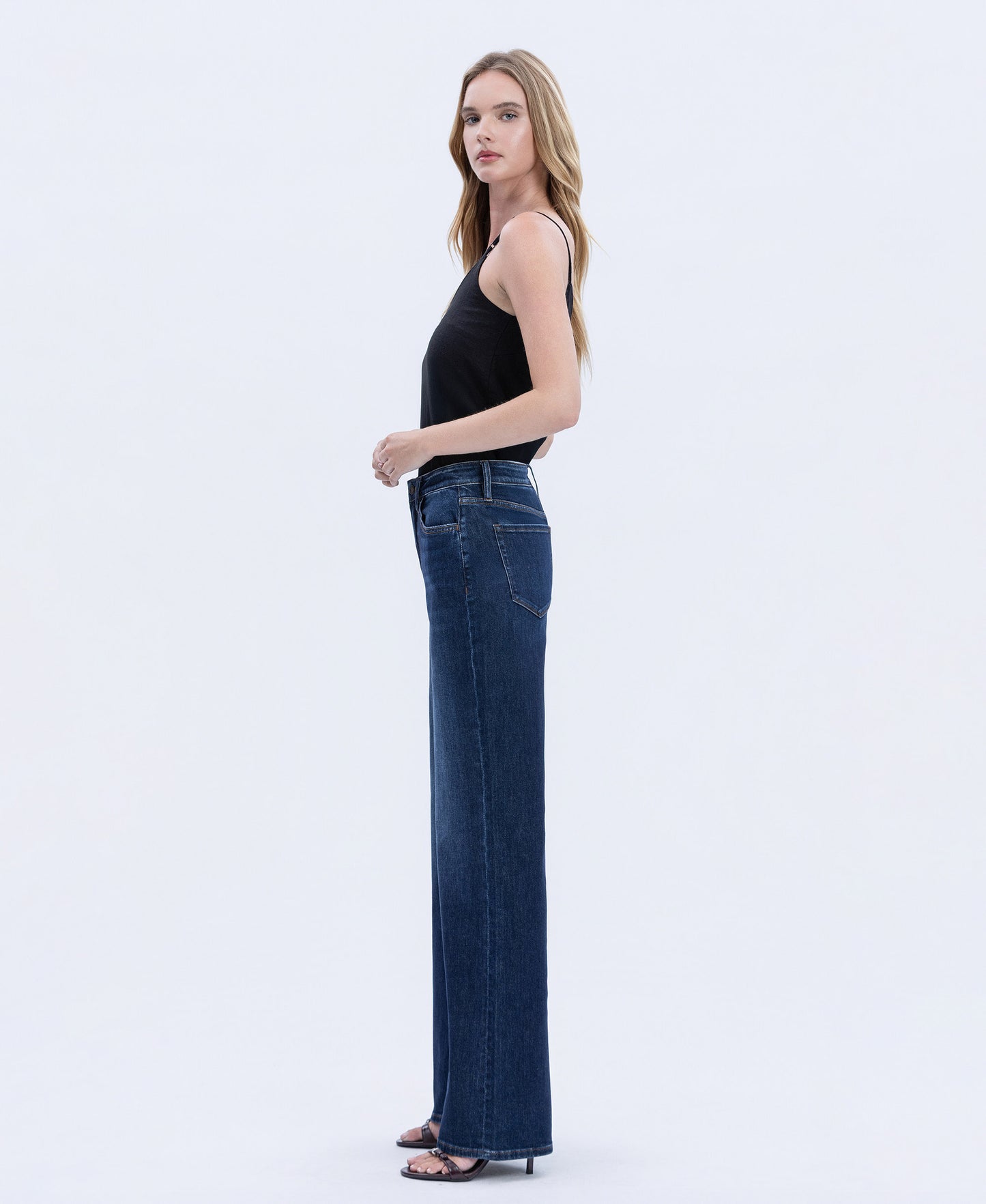 Left side product images of Uplifted Jewel - Super High Rise Full Length Wide Leg Jeans