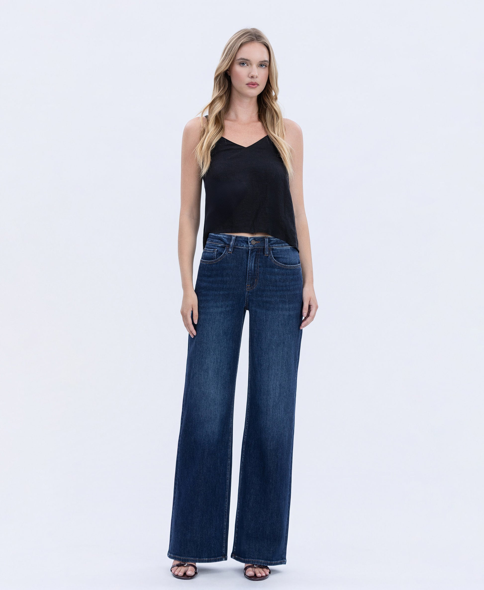 Front product images of Uplifted Jewel - Super High Rise Full Length Wide Leg Jeans