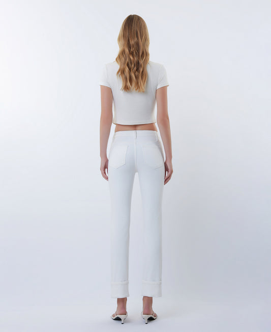 Back product images of Optic White - Mid Rise Cuffed Crop Slim Straight Jeans