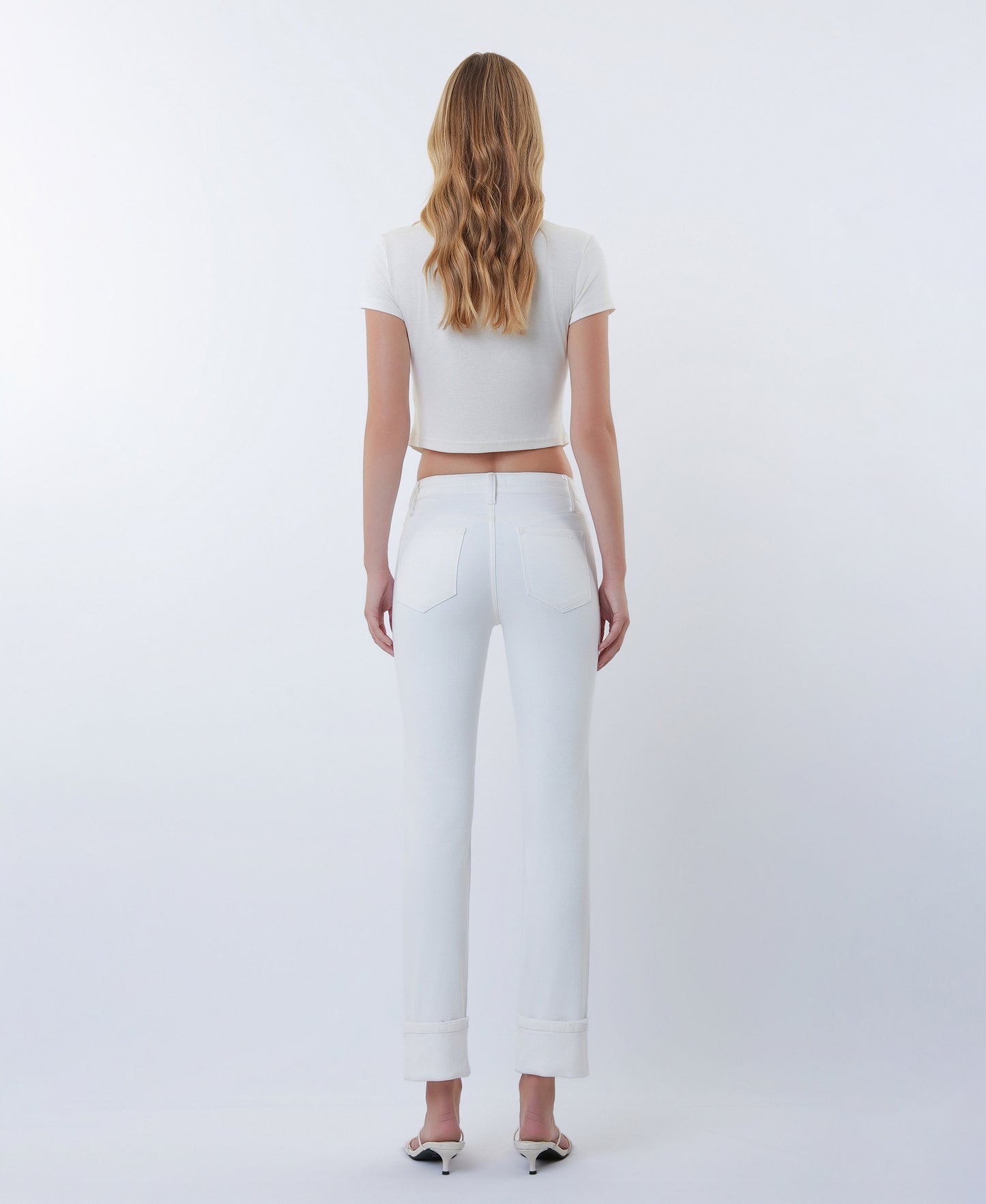 Back product images of Optic White - Mid Rise Cuffed Crop Slim Straight Jeans