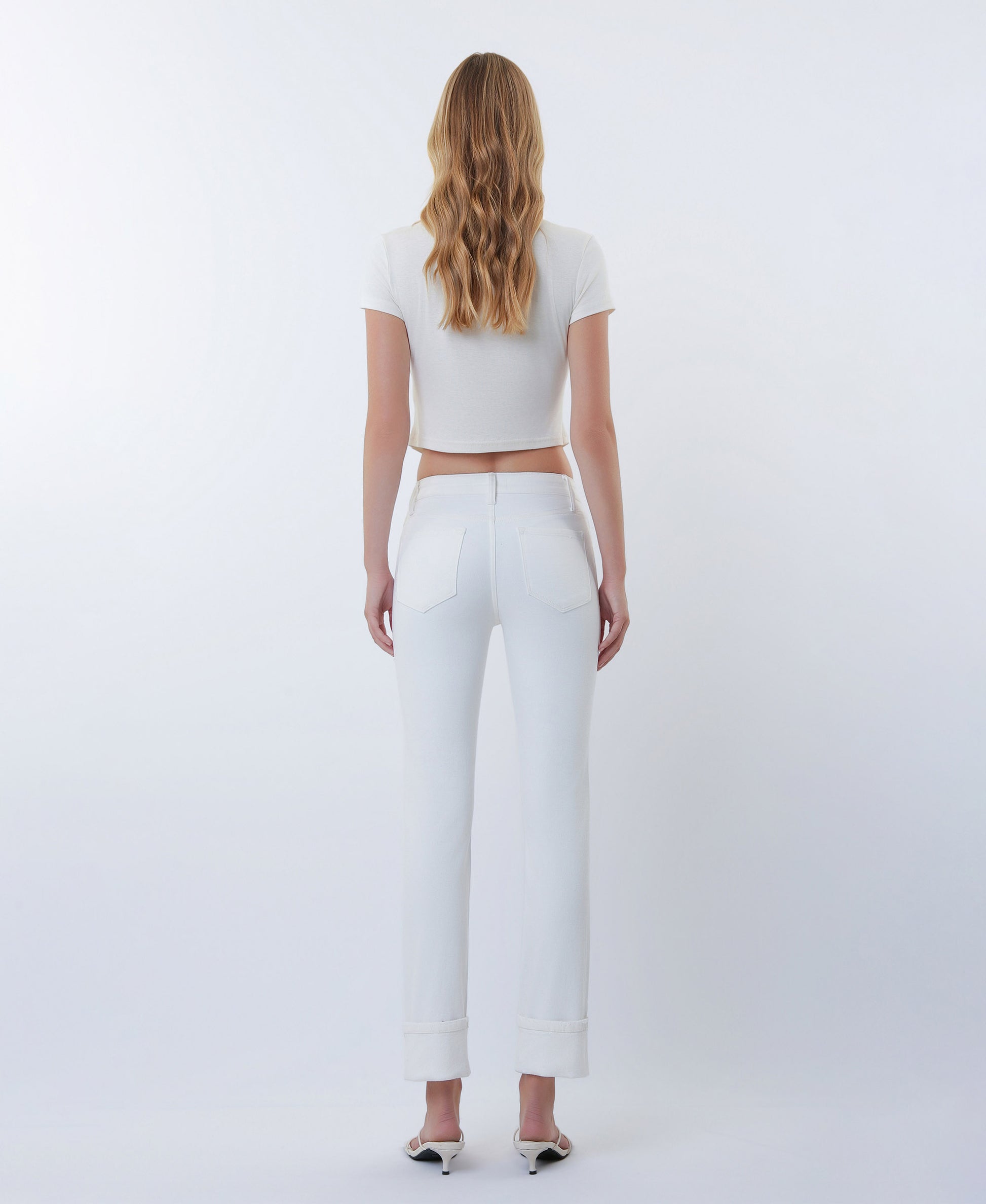 Back product images of Optic White - Mid Rise Cuffed Crop Slim Straight Jeans