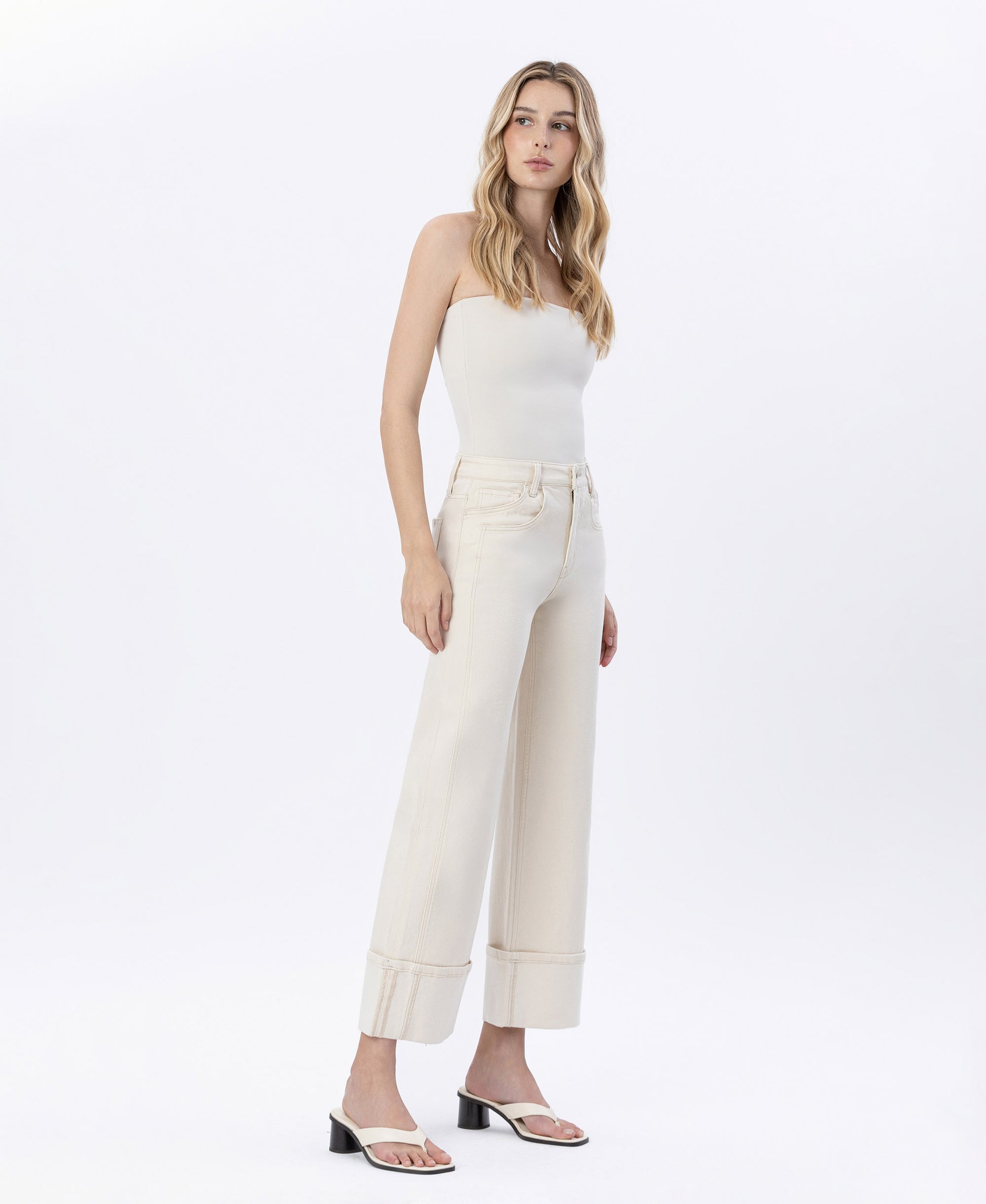 Right 45 degrees product image of Radiant Symphony - Super High Rise Cuffed Wide Leg Jeans
