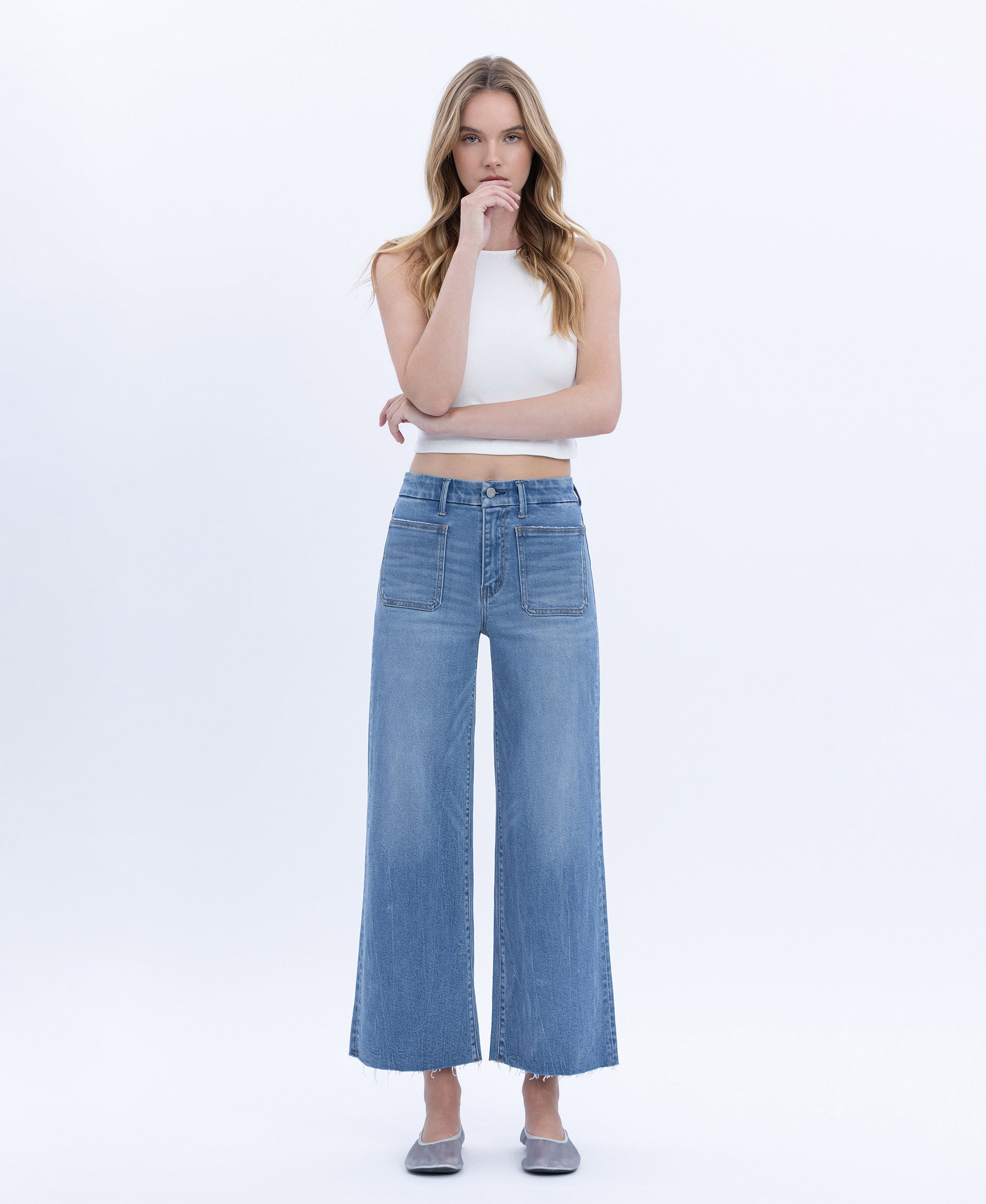 VERVET Serene Promise High Rise Comfort Waistband Crop Wide Leg Jeans