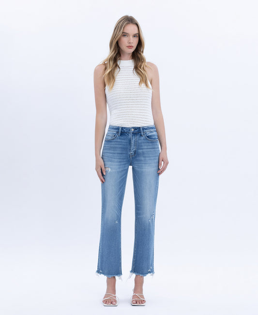 Front product images of Vital Horizon - High Rise Frayed Hem Crop Straight Jeans