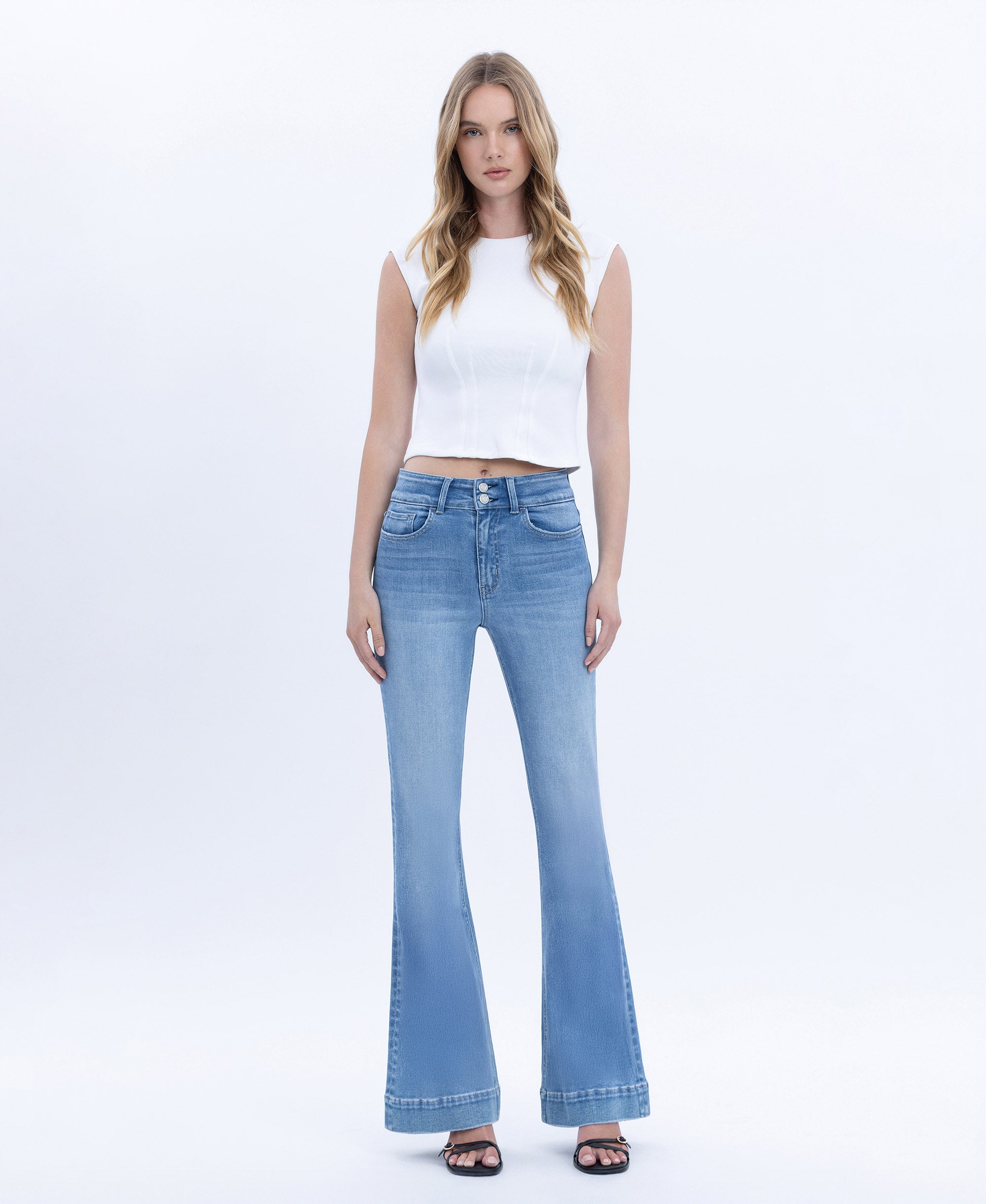 【INCHANT ME】[unisex] Rivet Bijou Long Wide Denim 001 ZR rhinestone studded straight fit Jeans – Style Fashion