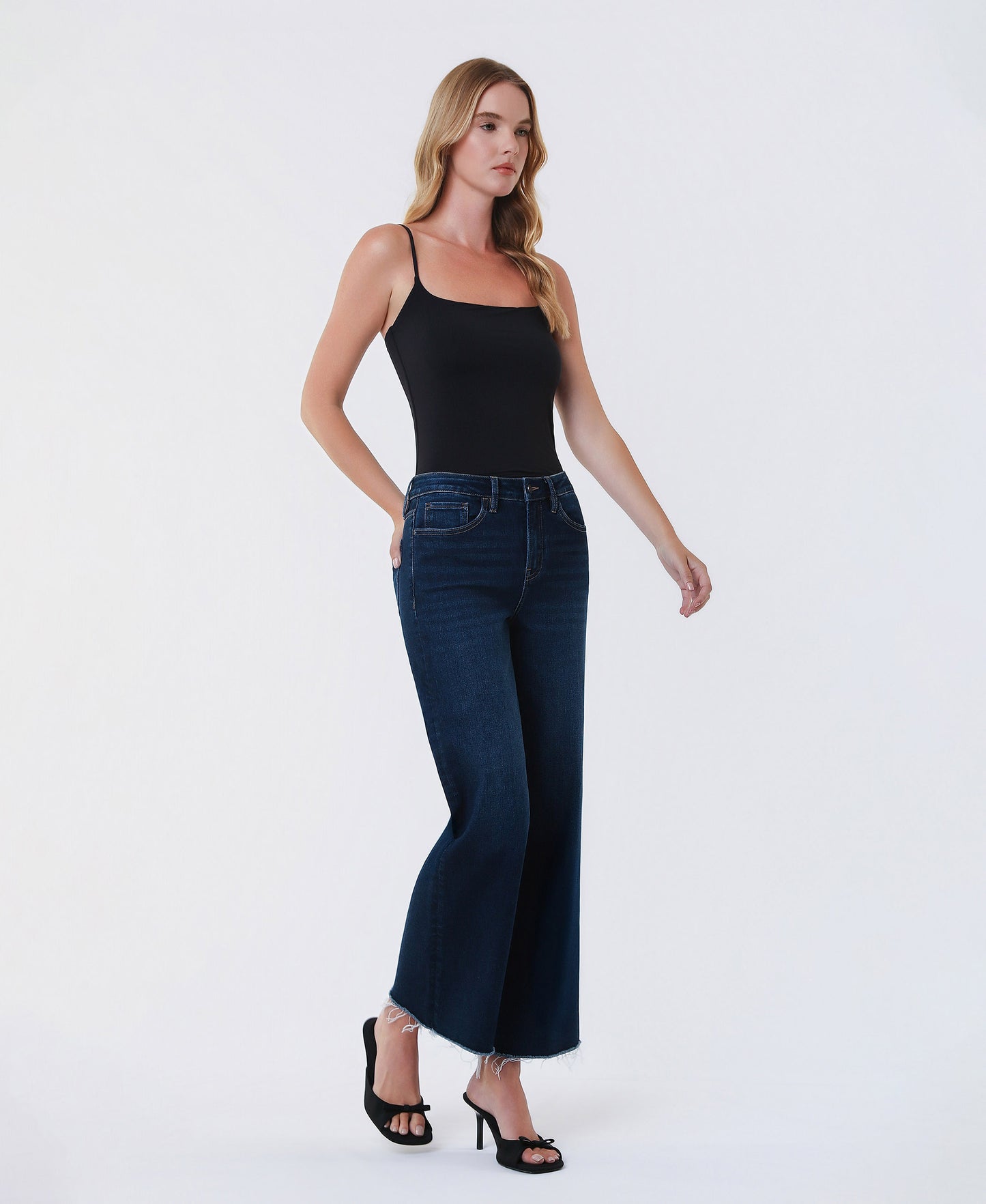 Right 45 degrees product image of Blissful Spring - High Rise Ankle Wide Leg Jeans