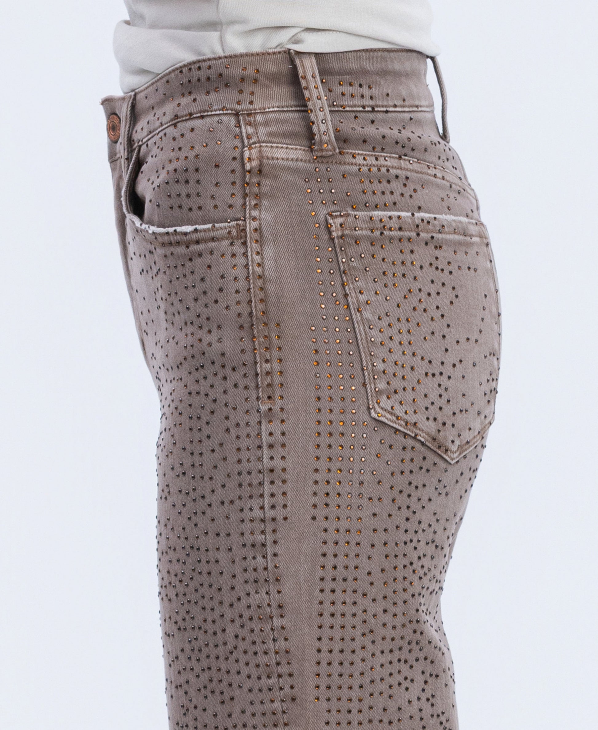 detail image of Fudge - High Rise Rhinestone Embellished Slim Wide Leg Jeans